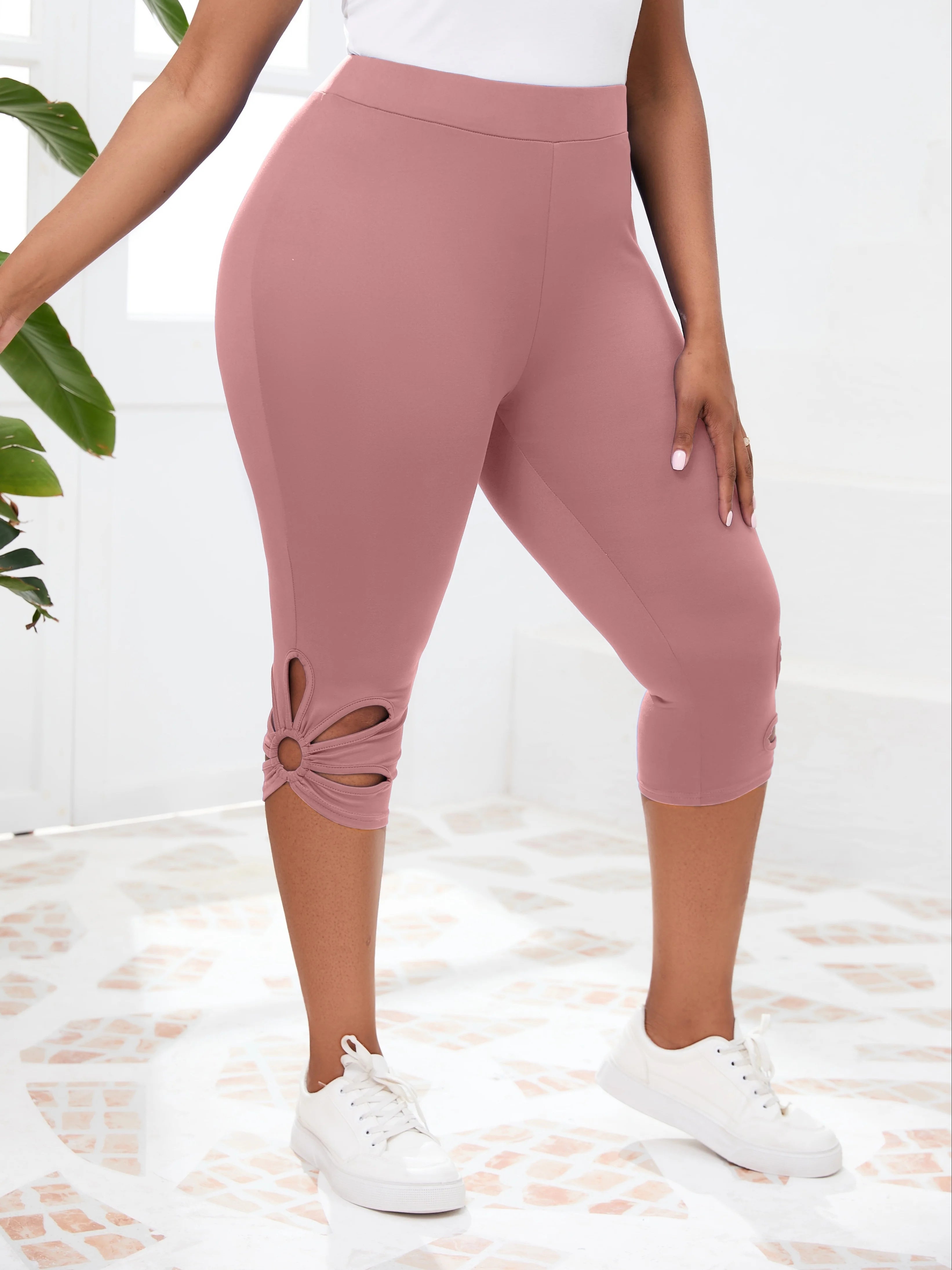 Damen-Radhose große Größen, hohe Taille – Kurze Leggings mit Cut-Out-Details