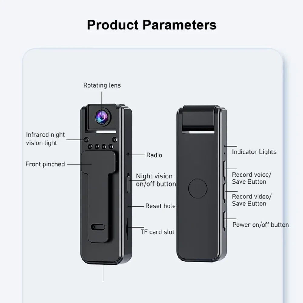 Mini Caméra 2 en 1 Dictaphone à Clip - Vision Nocturne HD