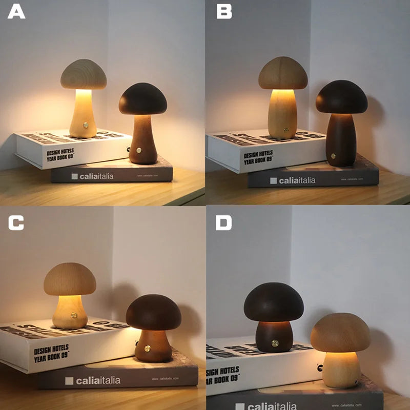 Lampe LED Champignon en Bois naturel