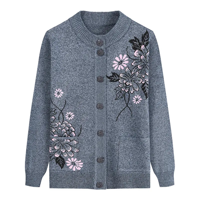 Cardigan à Col Rond avec Motif Florale