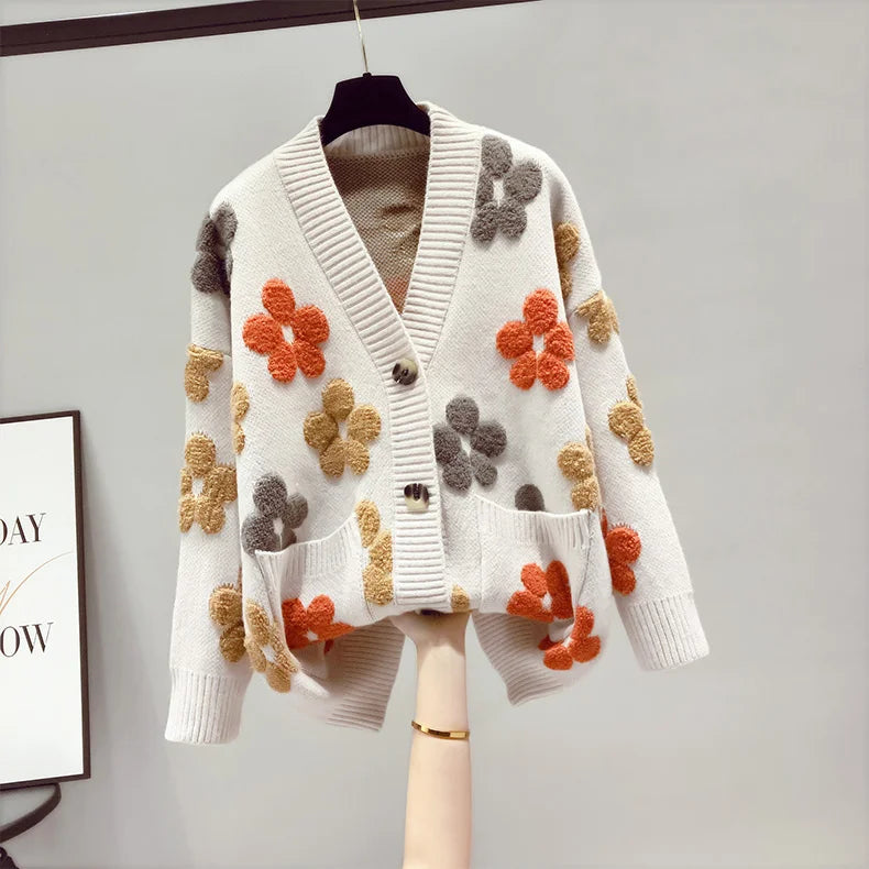 Cardigan en maille à Motif Floral en Relief