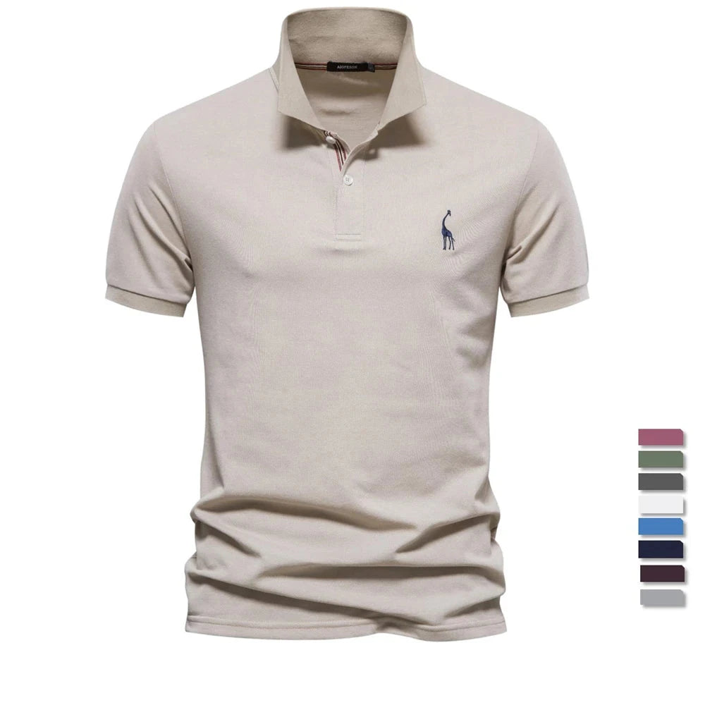 Polo brodé Girafe à Manches Courtes en Coton pour Homme