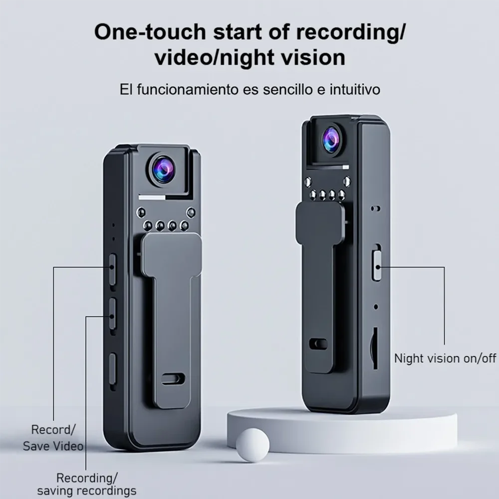 Mini Caméra 2 en 1 Dictaphone à Clip - Vision Nocturne HD