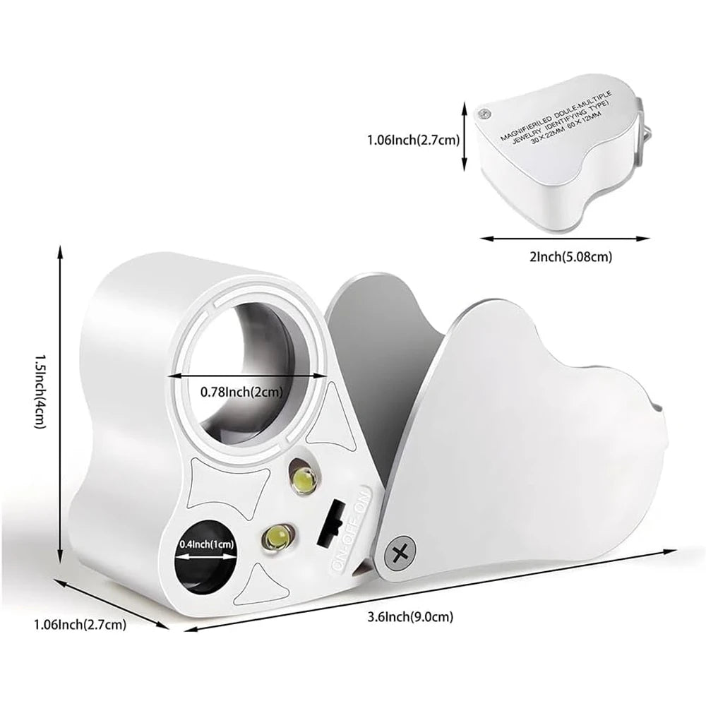 Loupe de Poche de Main 60X + 30X & 2 lumières LED