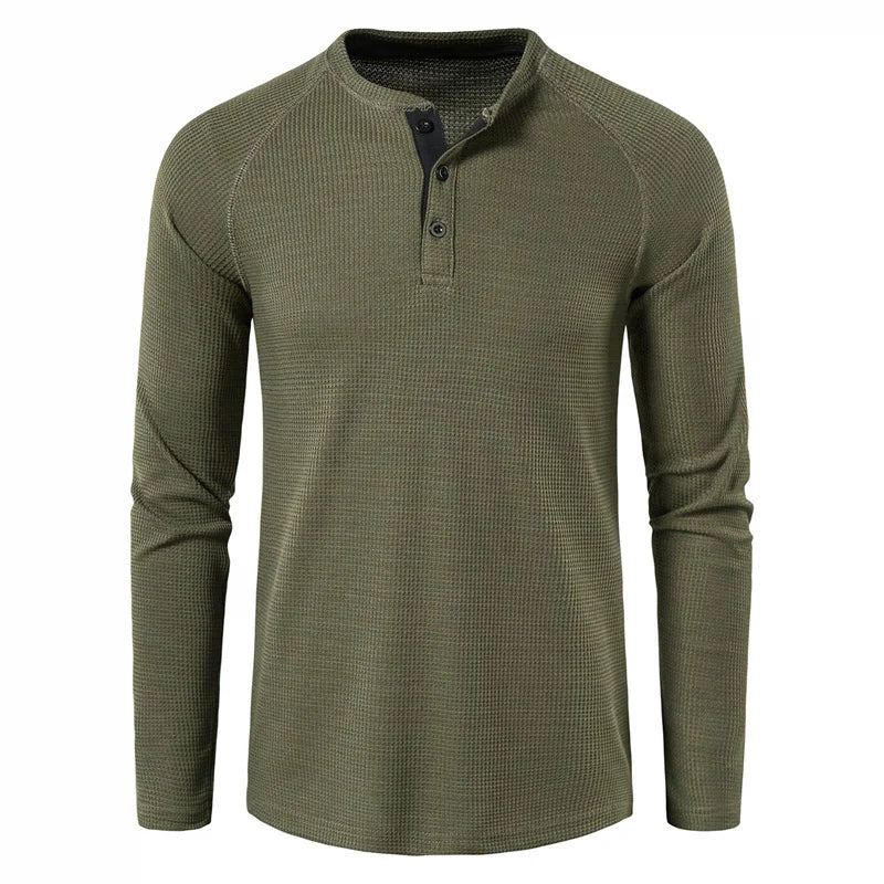 Top Henley à manches longues et col à boutons