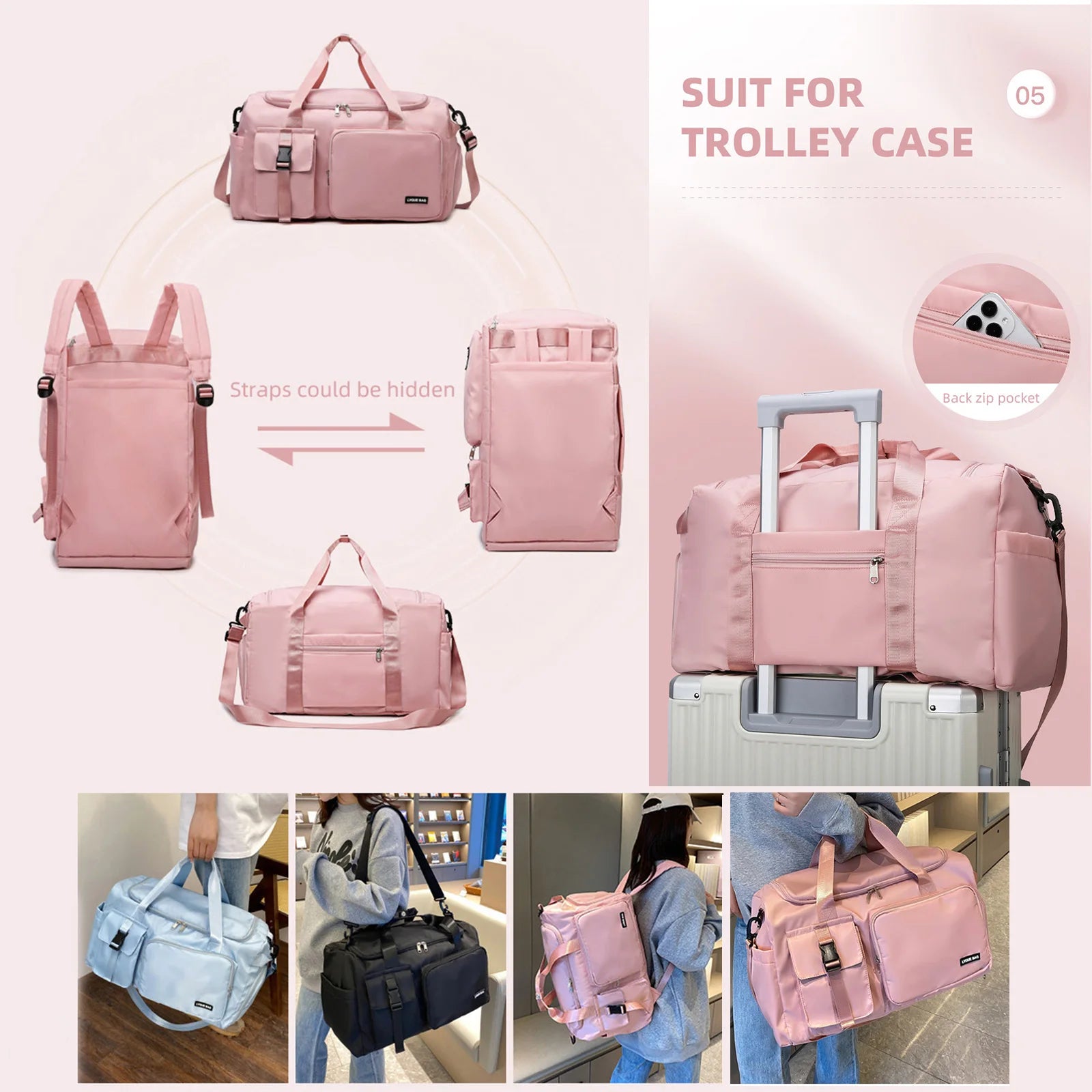 Sac de voyage et de sport multipoches 2 en 1