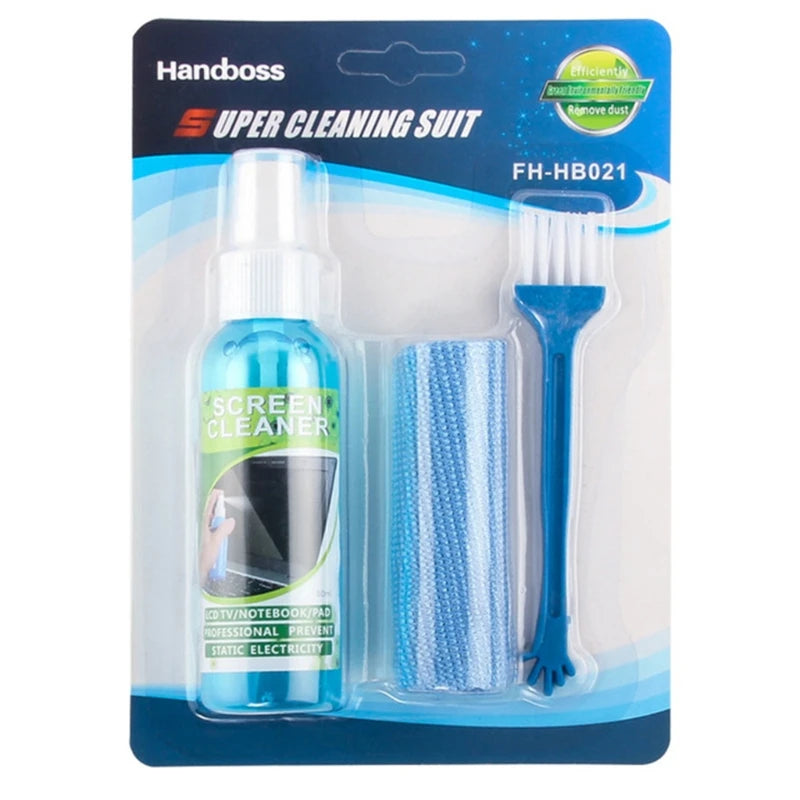 Kit de Nettoyage pour Écrans d'Oridnateur, TV... - Spray + Brosse + Microfibre