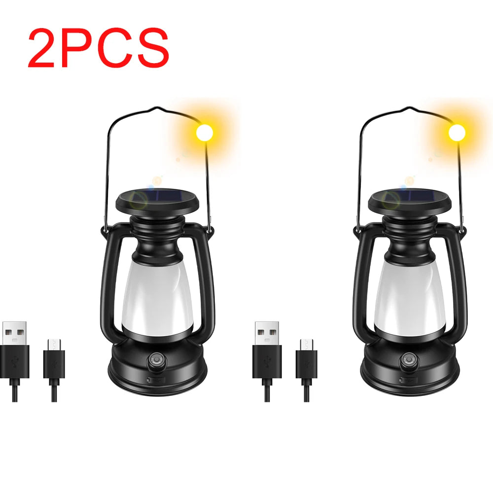 Lanterne Rétro Camping LED Solaire & USB - 3 Modes de Lumière
