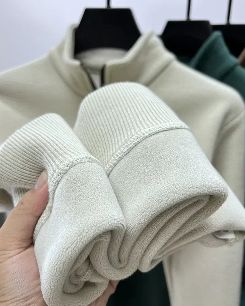 Pull col zippé effet gauffré intérieur polaire - Homme