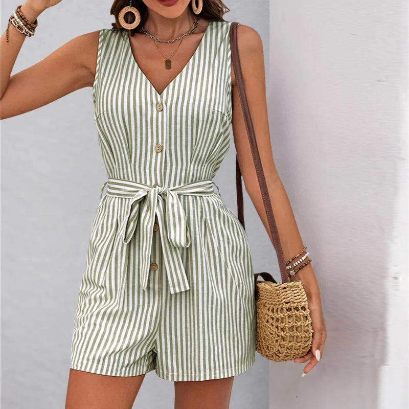 Combi-Short Rayé Élégant Été Bohème