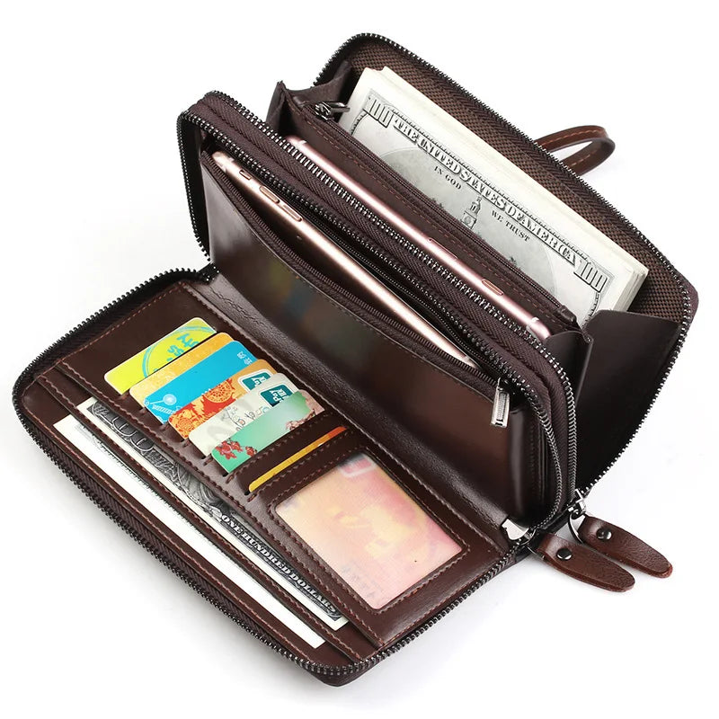 Portefeuille long en cuir PU - 5 Compartiments (Téléphone, Cartes, Monnaies..)