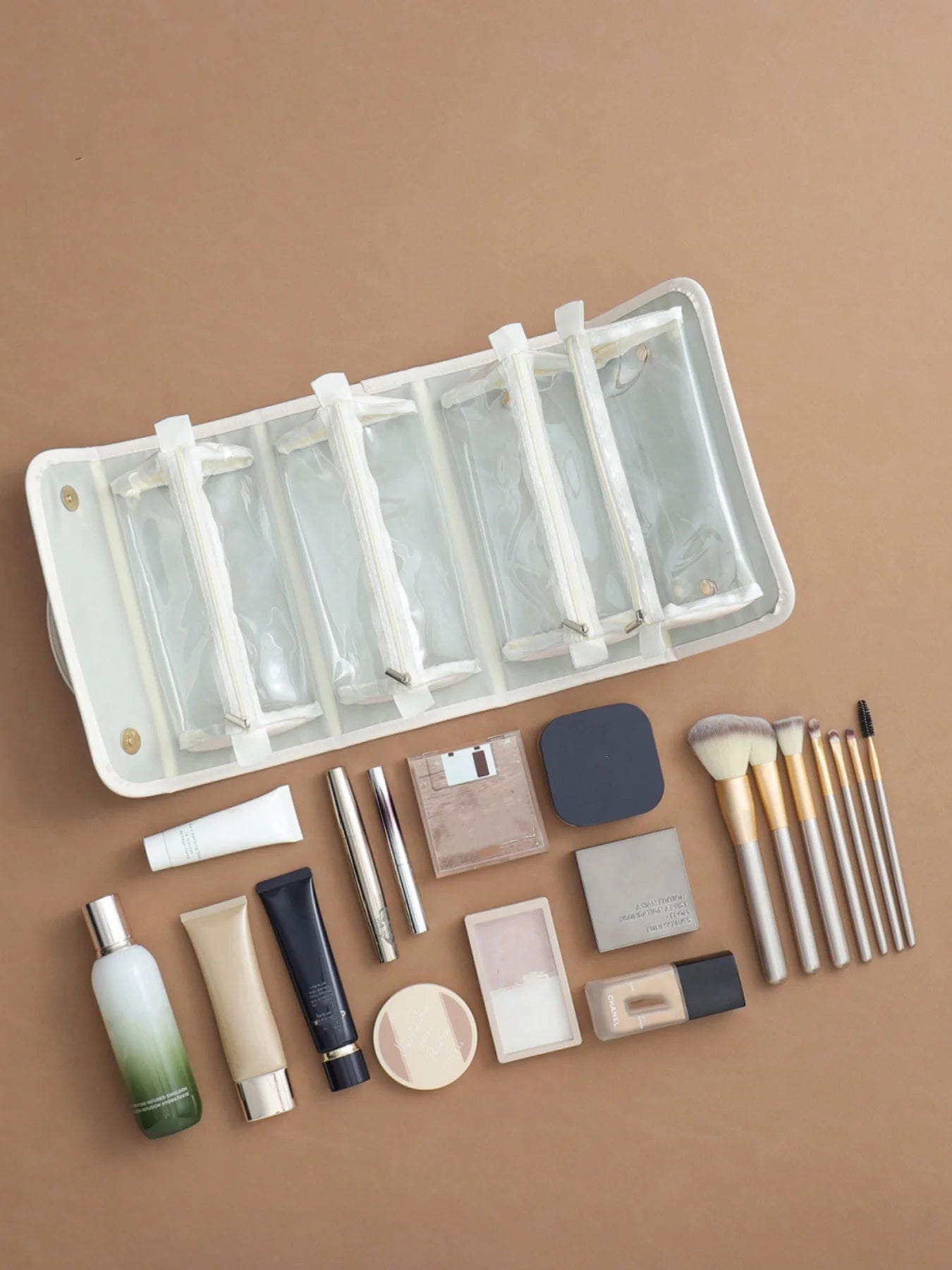 Trousse de Toilette 4-en-1 Pliable avec 4 Pochettes Amovibles – Organisateur Grande Capacité pour Maquillage et Voyage