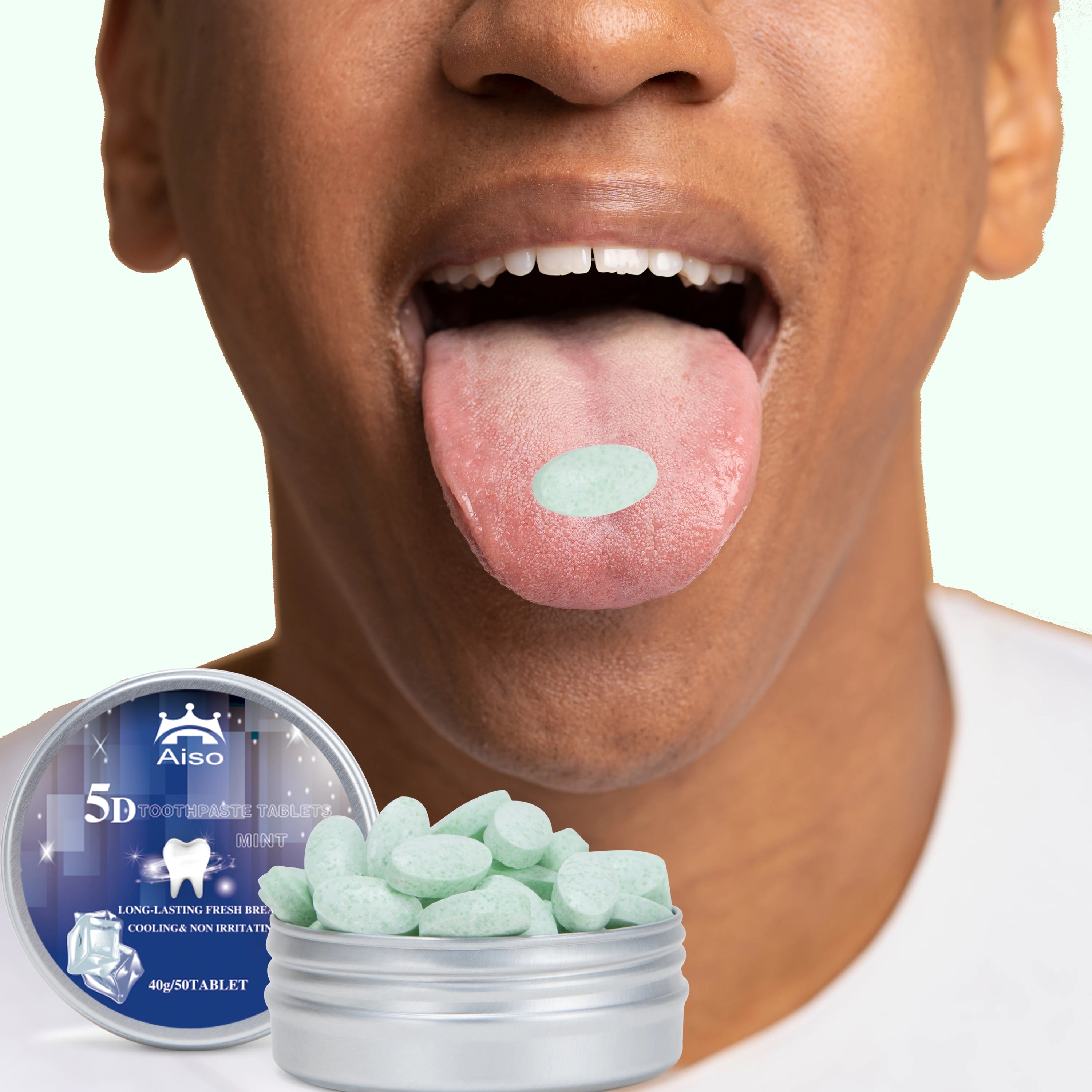 Lot de 50 Cachets de Dentifrice à la Menthe de Voyage - Haleine Fraîche