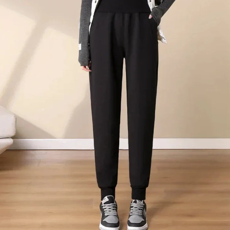 Jogging Slim à Large Taille Haute et Doublure Polaire