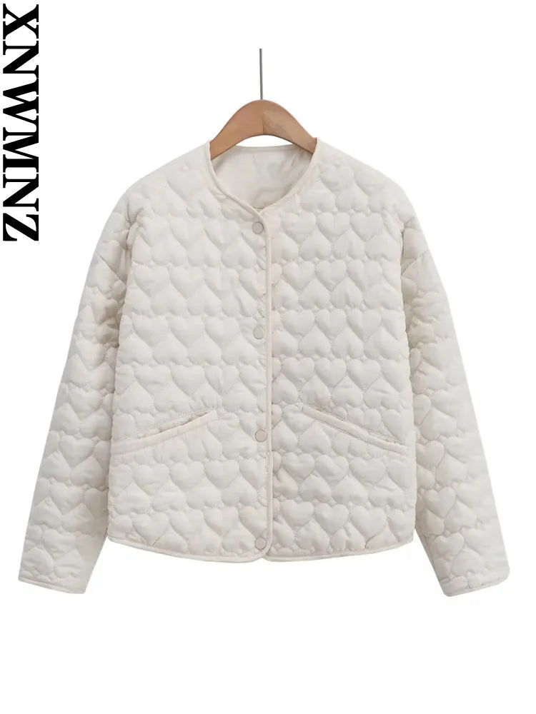 Veste rembourrée à manches longues et col rond - Motif Coeur