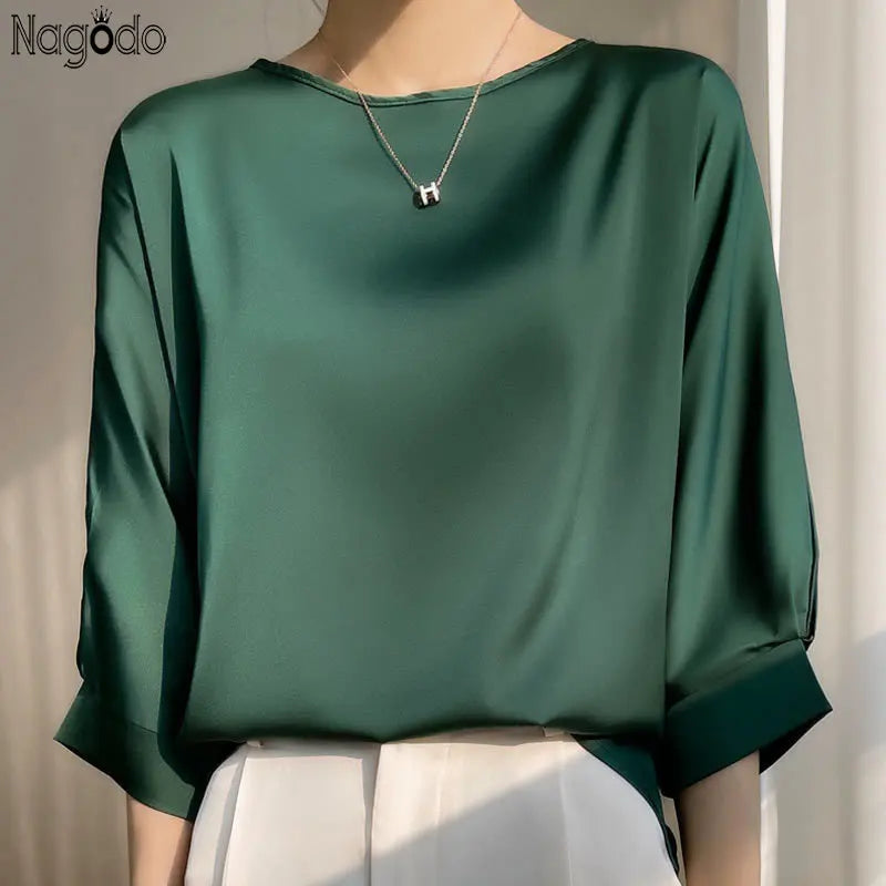 Blouse Intemporelle en Satin Manches 3/4