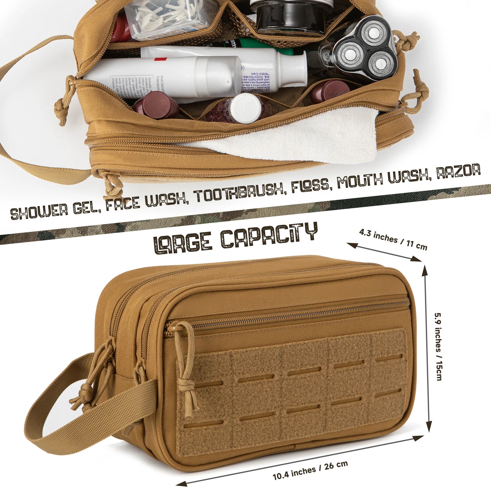 Trousse de toillette Militaire avec compartiment imperméable - Grande capacité