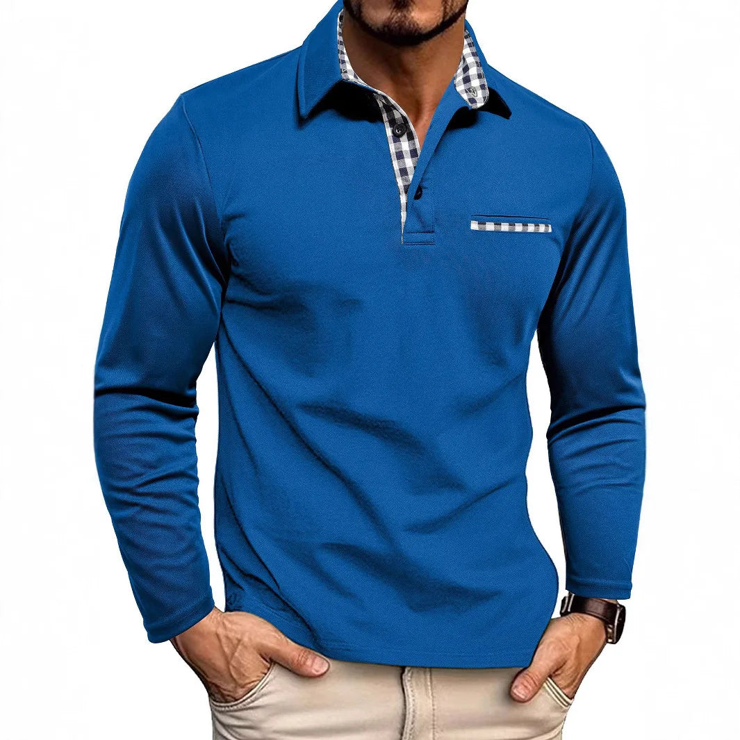 Polo Manches Longue Motif Tartant Col & Manches - Homme