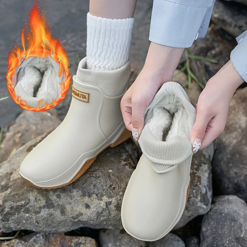 Bottes de Pluie Faciles à Enfiler Doublure Chaude