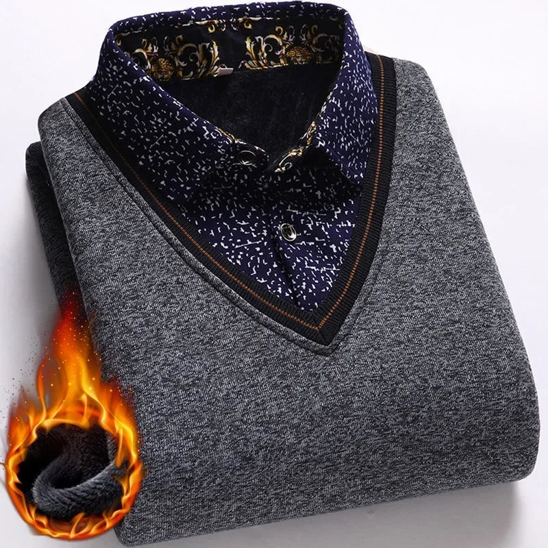 Pull Col V avec Chemise à motif - Homme