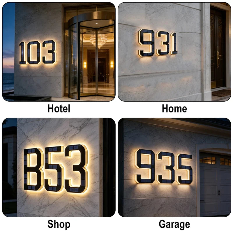 Plaque Numéro de Maison Solaire LED 12CM – Panneau d’Adresse Lumineux Étanche pour Extérieur