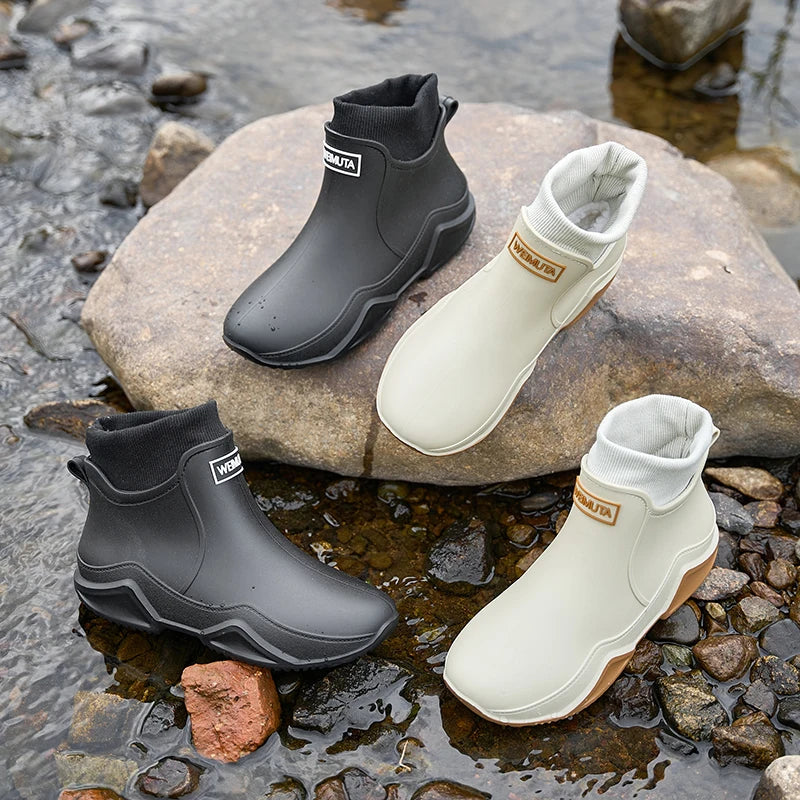Bottes de Pluie Faciles à Enfiler Doublure Chaude