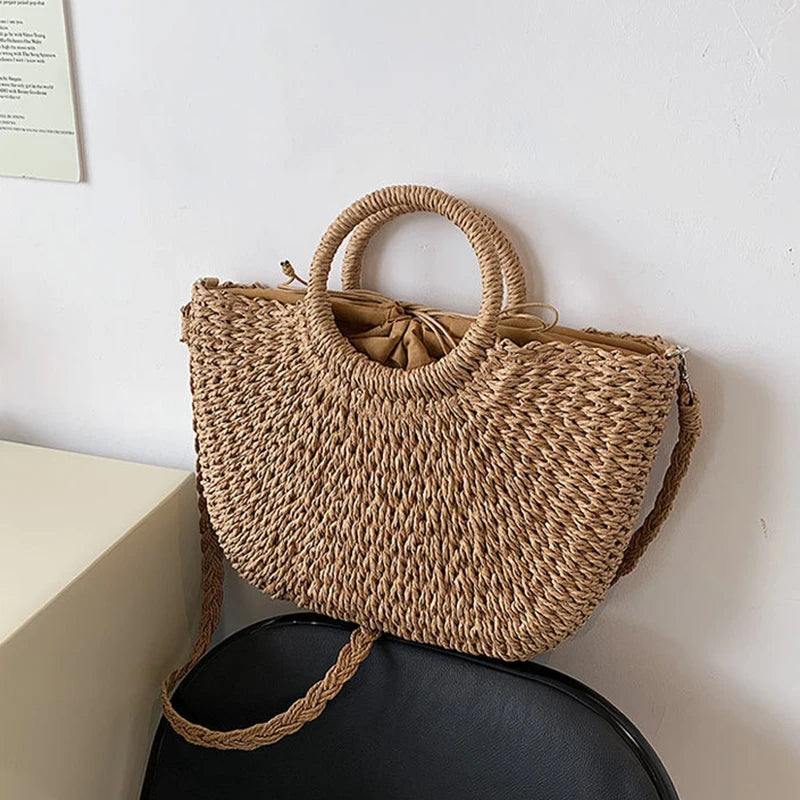 Panier d'été en Osier 2 en 1 à Bandoulière Amovible