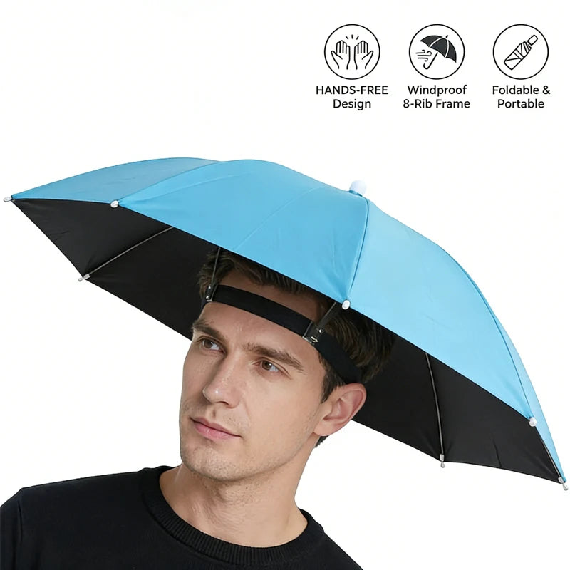 Chapeau Parapluie Mains Libres Pliable - Protection Contre le Soleil et la Pluie