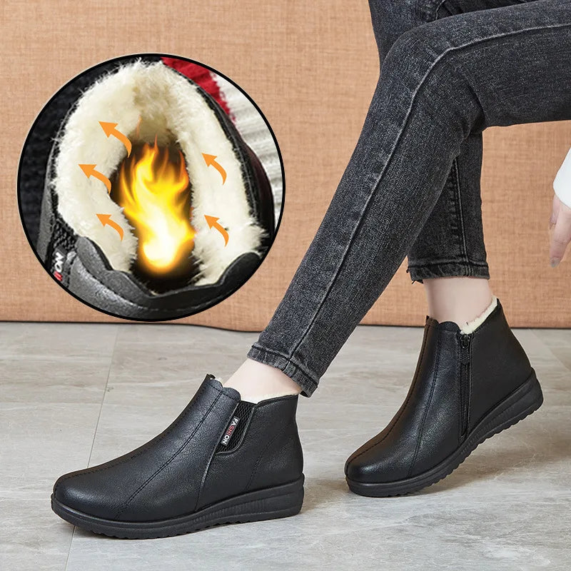 Bottines en Cuir PU souple légèrement compensées - Intérieur  Fourrure