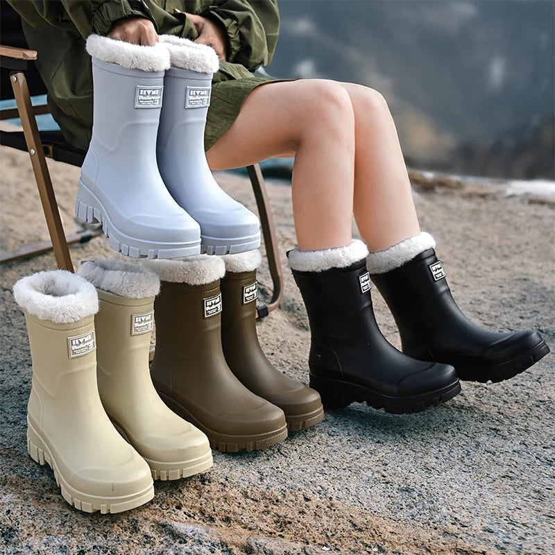 Bottes de Pluie Montantes à Doublure Chaude - Femme