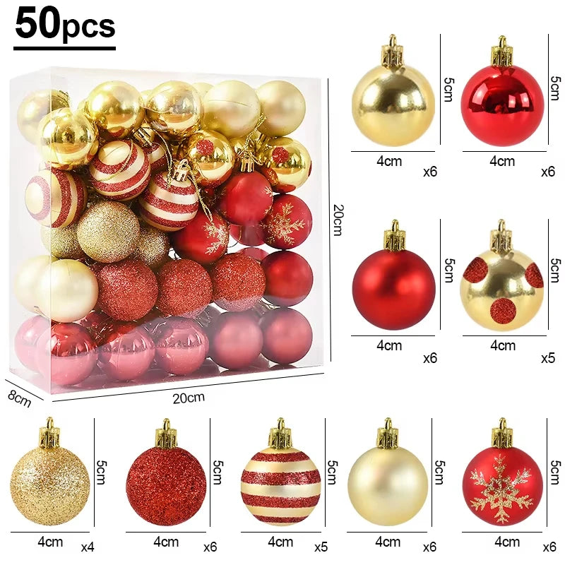 Ensemble de 50 Boules de Noël pour Sapin Rouge & Doré