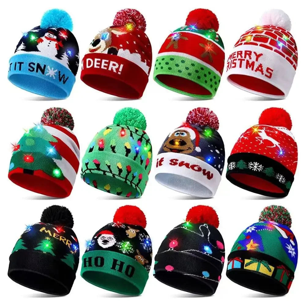 Bonnet de Noël à Pompom lumineux et chaud
