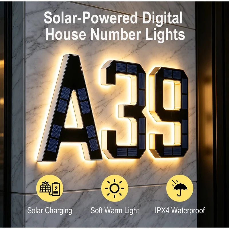 Plaque Numéro de Maison Solaire LED 12CM – Panneau d’Adresse Lumineux Étanche pour Extérieur