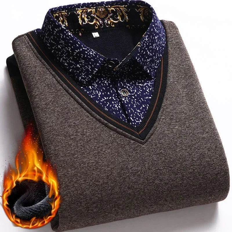 Pull Col V avec Chemise à motif - Homme