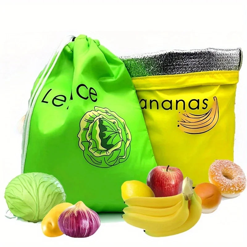 Lot de 2 Sacs de Conservation pour Bananes & Laitue – Pochettes Réutilisables pour Garder les Fruits et Légumes Frais