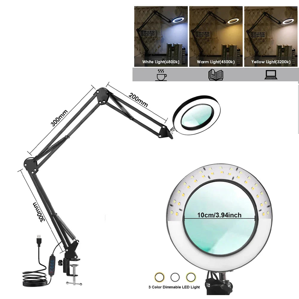 Loupe Grossissante 10X à LED USB & Pince-Étau