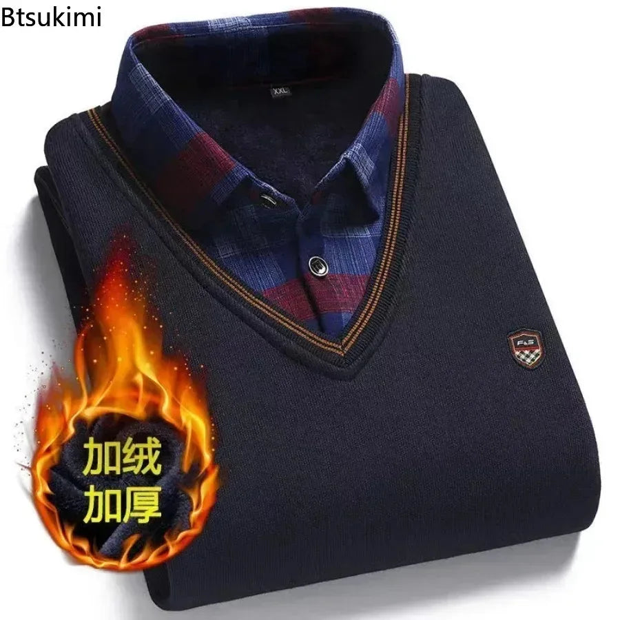 Pull Col V avec Chemise à motif - Homme