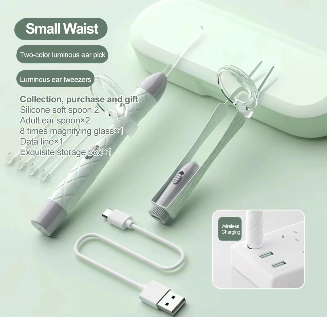 Kit de Nettoyage des Oreilles LED Rechargeable USB – Cure-Oreilles Lumineux, Pince à Épiler & Accessoires – 3 Pièces pour Adultes et Enfants