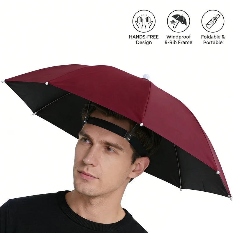 Chapeau Parapluie Mains Libres Pliable - Protection Contre le Soleil et la Pluie