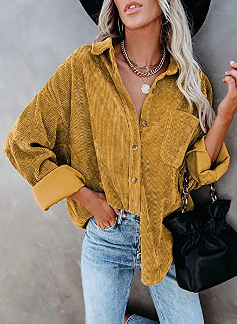 Chemise oversize en velour cotelé - Femme
