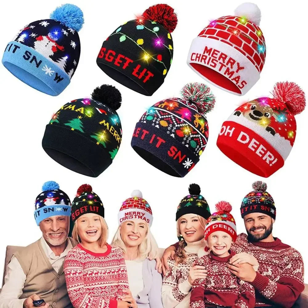 Bonnet de Noël à Pompom lumineux et chaud