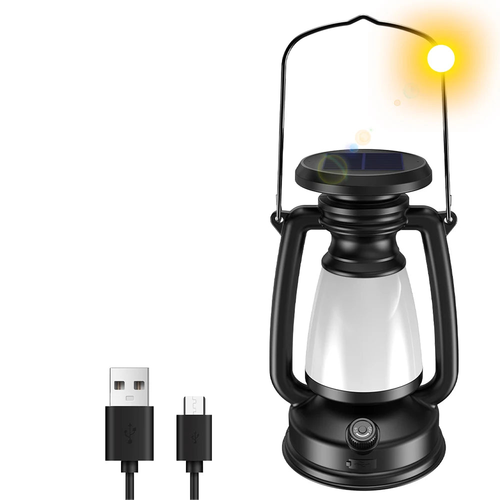 Lanterne Rétro Camping LED Solaire & USB - 3 Modes de Lumière