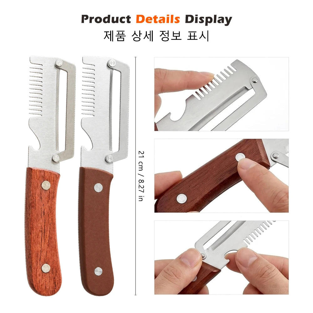 Éplucheur de Cuisine 3-en-1 en Acier Inoxydable avec Manche en Bois – Éplucheur, Râpe & Décapsuleur – 1 Acheté = 1 Offert