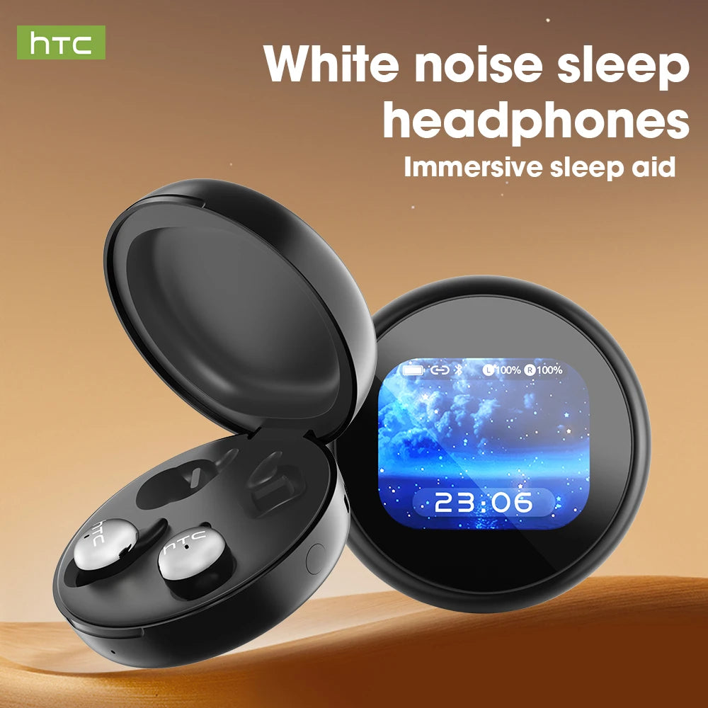 Écouteurs Bluetooth HTC NE90 à Silicone Souple pour Dormir – Bruit Blanc, Histoires IA & Son HiFi