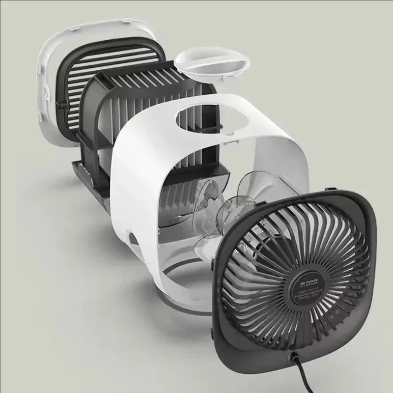 Rafraîchisseur d’Air Portable USB – Mini Climatiseur avec Brumisateur, Ventilateur de Bureau Rechargeable