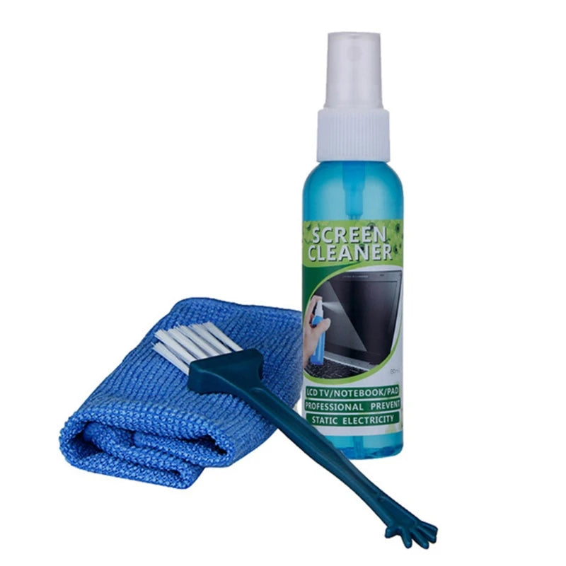 Kit de Nettoyage pour Écrans d'Oridnateur, TV... - Spray + Brosse + Microfibre