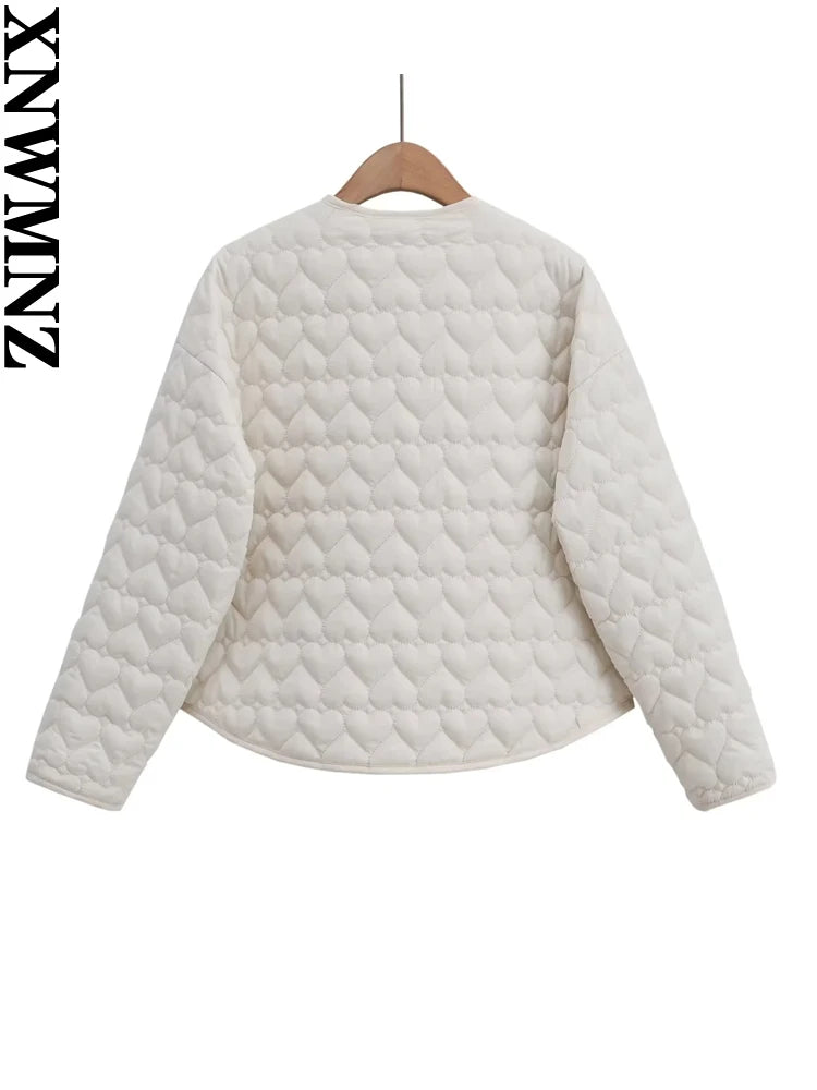 Veste rembourrée à manches longues et col rond - Motif Coeur
