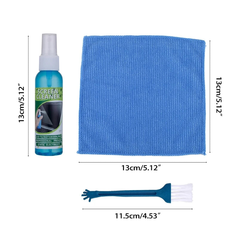 Kit de Nettoyage pour Écrans d'Oridnateur, TV... - Spray + Brosse + Microfibre