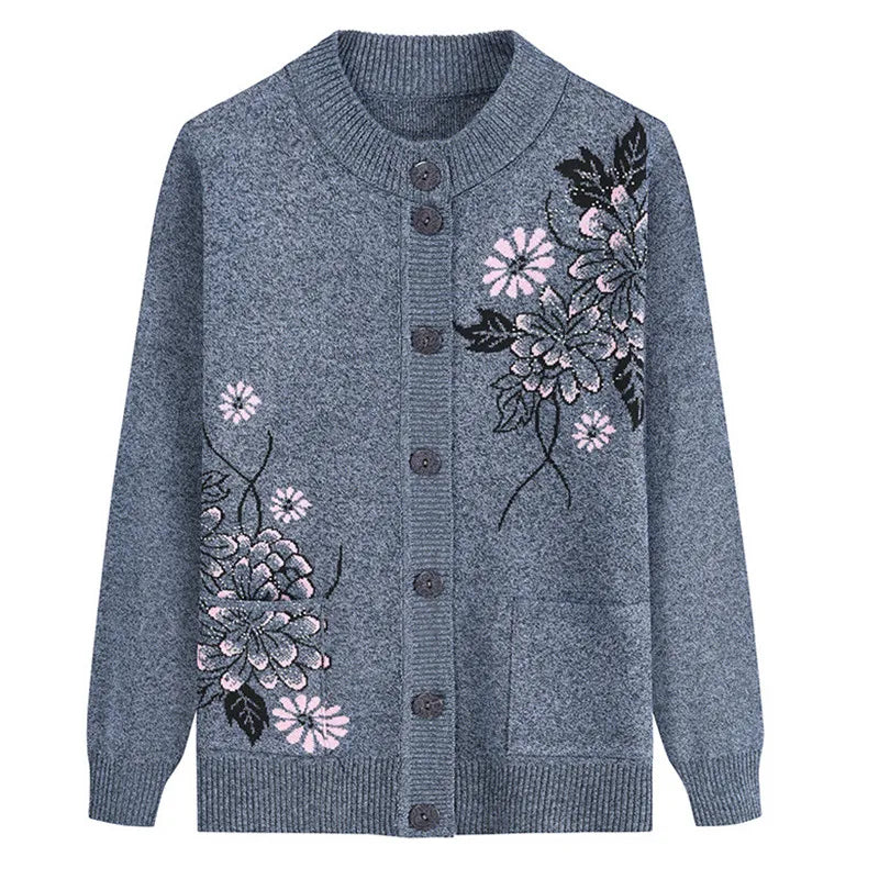 Cardigan à Col Rond avec Motif Florale