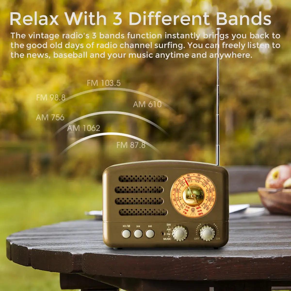 Radio stéréo 3 W FM/AM style rétro avec bluetooth et auxiliaire USB